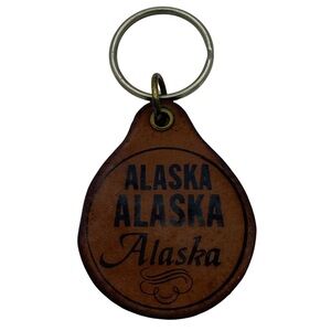 Vintage Brown Leather Alaska Keychain